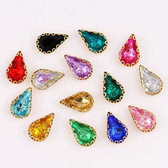 Navette Marquise Waterdrop Oval Drop Shape Glass Colorful Shiny Handmade Sewing Crystal Hand Sewn Rhinestone 20pcs/Pack Decoration Beads Flat Back With Holes Gems DIY Accessories Sew On Stones Strass For Decorating Clothes, Dress, Bags, Shoes, Brooches, Earrings, Handicrafts