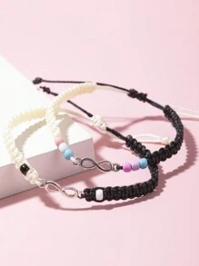 2pcs/Set Black & White Cute Handmade Adjustable Best Friend & Couple Bracelets Set - Multicolor - View 2