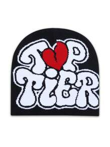 1Pc Unisex Fashion Letter Jacquard Y2K Beanie Knitted Hat Skull Cap Suitable For Street Hip-Hop Outdoor Activities To Keep Warm, Dome & Rimless,One Size Fits All - Black and White - View 7