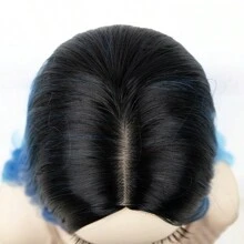 26 英寸长波浪假发渐变蓝紫色头发女士美人鱼紫色长卷发假发中分彩色合成假发适合派对角色扮演使用 - 漸層藍色 - 查看 6