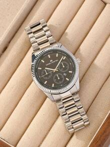 1 件 DANIEL POWTER 男士金色、银色、黑色、白色锌合金表带休闲商务日期指针多功能石英表，适合约会、情人节、周年纪念礼物 - 銀色 - 查看 5