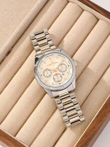 1 件 DANIEL POWTER 男士金色、银色、黑色、白色锌合金表带休闲商务日期指针多功能石英表，适合约会、情人节、周年纪念礼物 - 銀色 - 查看 4