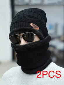 Men Knit Hat Scarf And Gloves 3-Piece Set, Warm Thermal Lined Outdoor Winter Beanie - Black - View 19