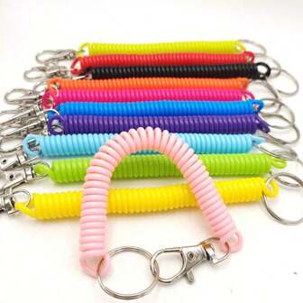 10pcs/5pcs/2pcs Colorful Retractable Spring Coiled Keychains, Stretchy Lanyard Keychains For ID Cards, Phone Cases, Whistle Keychains With Metal Lobster Clasp, Gifts For Girls, Holidays School Car Accessories Cute Goth Y2k