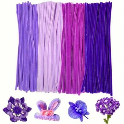 50/200/400 Counts Mixed Purple Pipe Cleaner Craft Foldable Green Chenille Rod Pipe Cleaner, Christmas Craft Pipe Cleaner For DIY Craft And Cleaning, Crafts Art And Craft Decoration Chenille Stems Supplies