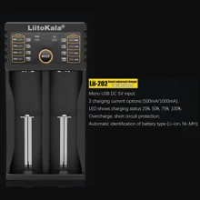 Liitokala Lii-202 18650 1.2V 3.7V 3.2V AA/AAA 26650 10440 16340 21700 20700 14500 18490 镍氢锂电池智能充电器 - Micro USB - 查看 8