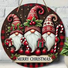 1 Biển báo gỗ hình bộ ba chú lùn Giáng sinh - Trang trí treo tường 8x8 inch - Biển báo chào mừng theo phong cách trang trại mộc mạc cho cửa trước, Trang trí nhà cửa - Biển báo chào mừng ông già Noel lễ hội cho tiệc ngày lễ, Quà tặng tân gia - Nhiều màu - Xem 4
