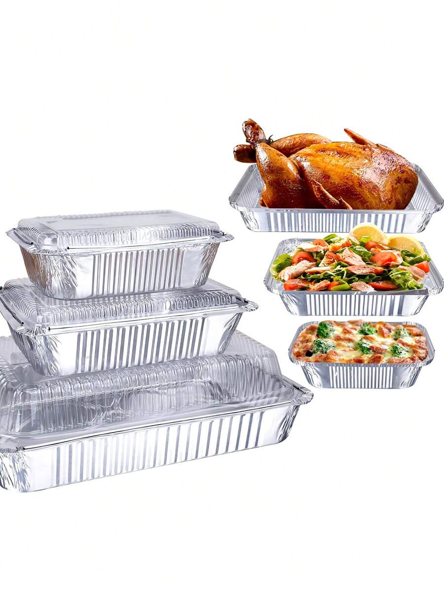 20/50pcs Disposable Aluminum Foil Baking Pans - Silver - View 1