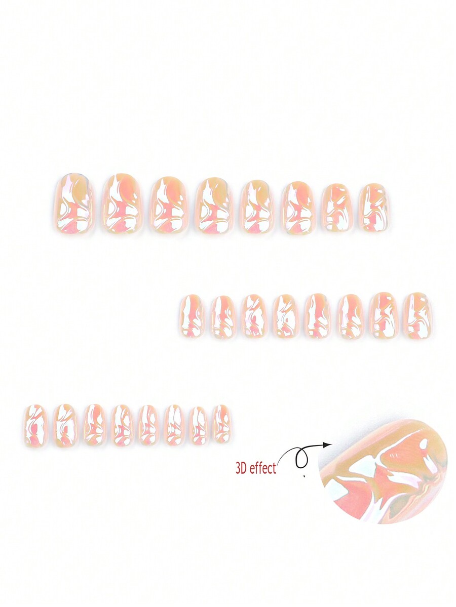 24 Short Nails Simple 3D Wear Armor Coating European And American