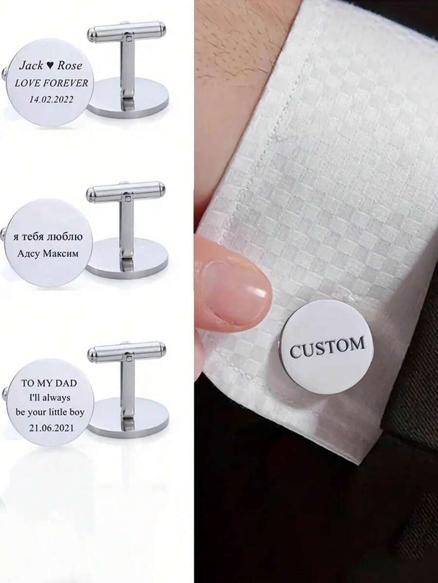 Custom Custom Men's Cufflinks Stainless Steel Shirt Cufflinks Button Custom Wedding Gift Men's Cufflinks - Cufflinks - View 1