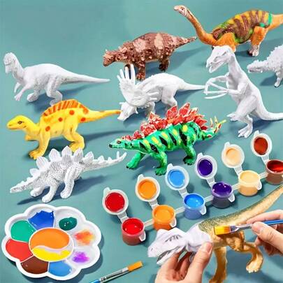 16pcs Dinosaur Toy Set - DIY Dinosaur World Large Painted Dinosaur Model Kit, Includes 6 Colors Of Paint, Brushes And Palette - Plaster Craft Set For Educational Fun And Creative Play (8 Dinosaurs + 1 Brush + 6 Colors Paint + 1 Palette),Arts And Crafts Kids,Kids Crafts,Christmas Crafts For Kids,Arts And Crafts Kids,Kids Crafts,Christmas Crafts For Kids,Crafts For Teens,Dinosaur Toy,Kids Plasters,Diy Set,Christmas Crafts Kids,Educational Toys