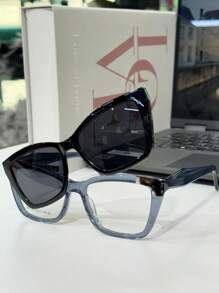Clip-On 3-In-1 Women's Glasses Frame All Made Of Highly Resistant Polarized Solar Acetate 1324 - Màu xanh bụi bặm - Xem 4