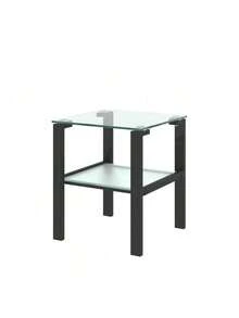 Set Of 2, Glass Two Layer Tea Table, Small Round Table, Bedroom Corner Table, Living Room Side Table,White - 透明+強化玻璃-1 - 查看 7