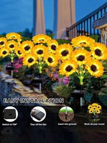 2 件 6 头太阳能花园灯，向日葵户外太阳能灯，适合户外使用，鲜艳的大向日葵和明亮的 24 个 LED，适用于庭院小径花园装饰太阳能户外灯。 - 彩色 - 查看 6