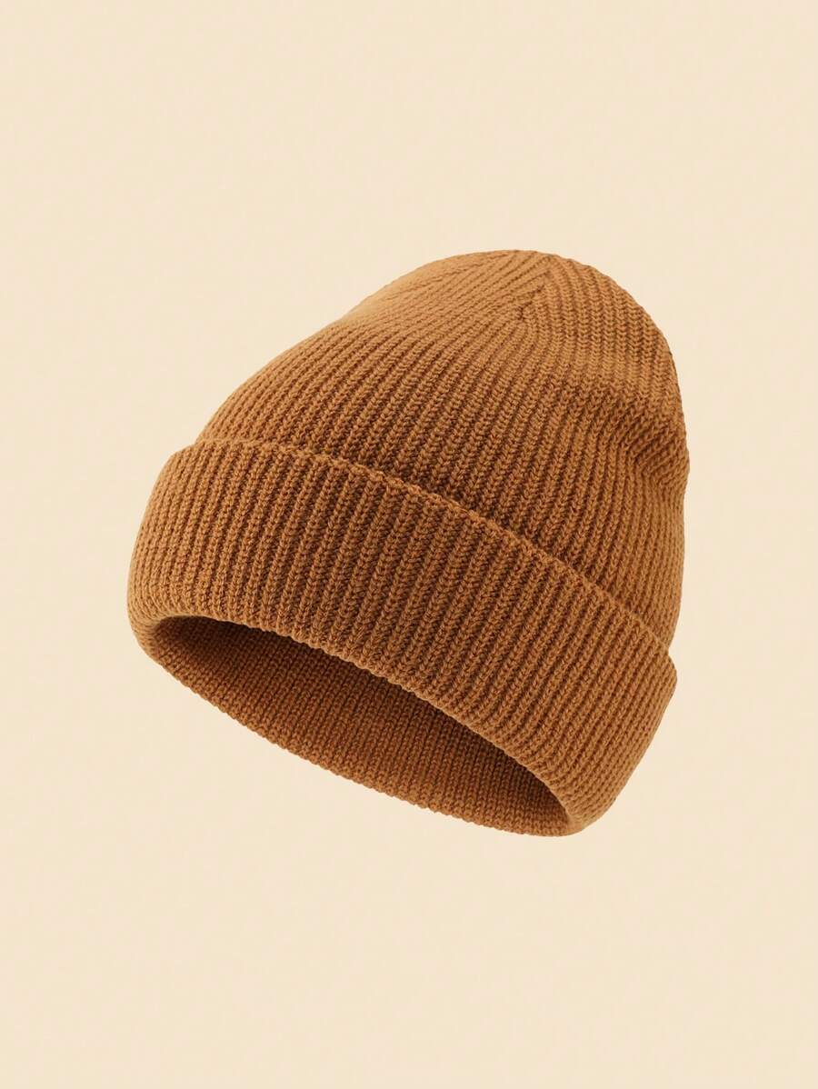 Infant Solid Color Simple & Cozy Warm Brown Knit Beanie - Brown - View 1