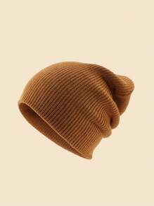 Infant Solid Color Simple & Cozy Warm Brown Knit Beanie - Brown - View 2