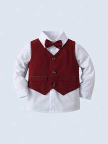 BOARNSEORL 3 件套男婴绅士装 - 白色衬衫配领结、酒红色背心和裤子，时尚浪漫，适合跨年夜、圣诞派对、婚礼