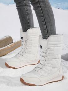 女式冬季雪地靴 - 温暖、高品质、防滑中筒登山鞋，配有人造毛皮衬里和 TPR 外底，适合户外探险，高品质鞋类 - 白色 - 查看 2
