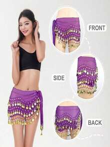 1 chiếc Belly Dance 128 chiếc dây thắt lưng xu, dây thắt lưng xu vàng 3 lớp để khiêu vũ, khăn thắt lưng tập khiêu vũ - Nhiều màu - Xem 1