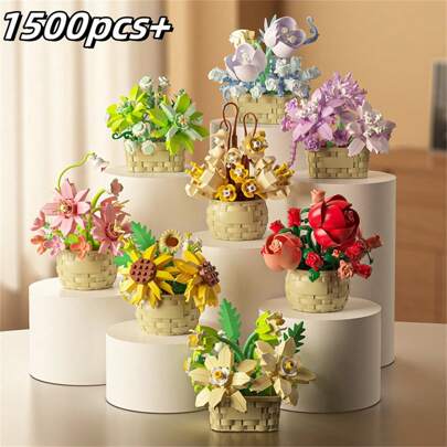 1500+ 件微粒积木花朵拼图玩具、成人积木、桌面装饰、节日装饰、减压玩具、节日礼物、生日礼物