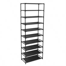 1pc,10 Tier Stackable Shoe Rack Storage Shelves - Stainless Steel Frame Holds 50 Pairs Of Shoes - Black - View 6