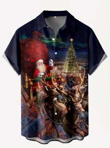 Áo sơ mi tay ngắn thời trang ngày lễ Giáng sinh dành cho nam Big & Tall có in hình ông già Noel, hươu, phong cảnh tuyết 3D kỹ thuật số ve áo có túi ngực - Nhiều màu - Xem 1