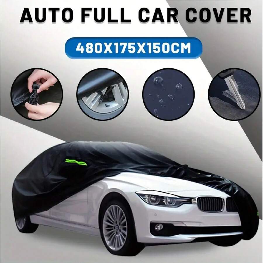 Car Cover Waterproof Heavy Duty All Weather Protection Snow Anti-UV Windproof Outdoor Full Car Cover Fit For Automobiles BMW/Mercedes-Benz/H Onda - 黑色 - 查看 1