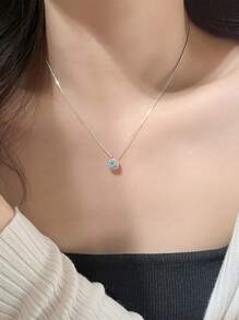 1 chiếc vòng cổ Cubic Zirconia vuông tối giản bằng bạc Sterling S925, dây chuyền xương đòn nhiều lớp thanh lịch và sang trọng, quà tặng xa xỉ - quảng trường - Xem 4