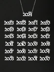 1件时尚不锈钢生日年份字母吊坠项链，适合作为青少年生日礼物或日常佩戴