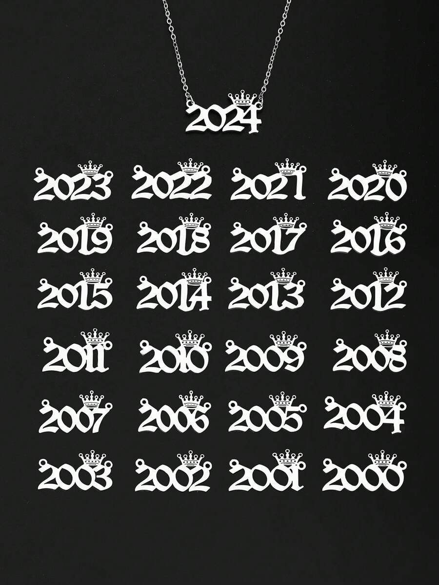 1件时尚不锈钢生日年份字母吊坠项链，适合作为青少年生日礼物或日常佩戴