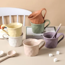 Taza creativa linda Fufu, taza de beber de alta estética, taza de café para parejas, taza de cerámica de color macarrón para el hogar, regalo para volver a la escuela