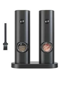 2 件/1 套电动胡椒盐研磨器，带存储底座的胡椒研磨器套装，电池供电，可调节粗细度黑胡椒研磨机，自动研磨带 LED 灯，厨房配件，适用于烧烤餐厅厨房 - 2黑 - View 9