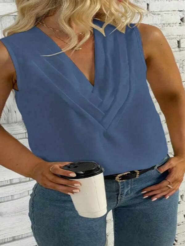 Plus Size Feminino Primavera E Verão Casual Sem Mangas Camisa Top Para Uso Diário Em Casa