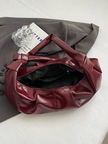 Geantă de umăr plisată din piele PU strălucitoare, vintage vișinie, uleiată, ceară, geantă crossbody casual versatilă pentru femei, capacitate mare, potrivită pentru naveta zilnică, întâlniri, cumpărături, în formă de semilună