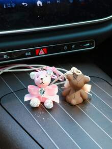 1pc Resin Sitting Teddy Bear With Bow Knot Car Hanging Decor - one-size - View 6
