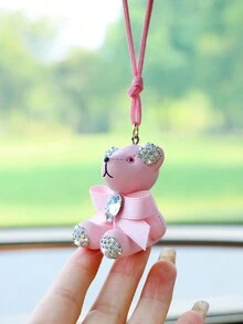 1pc Resin Sitting Teddy Bear With Bow Knot Car Hanging Decor - one-size - View 3