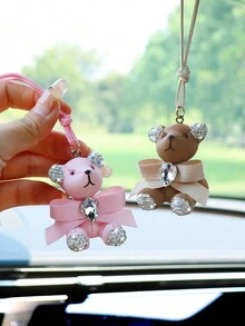 1pc Resin Sitting Teddy Bear With Bow Knot Car Hanging Decor - one-size - View 1