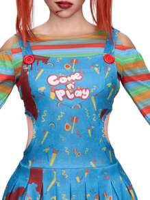 Joyfy Women Halloween Terrifier Doll Costume ,Creepy Doll Costume Women For Halloween Costume Adult, Killer Doll Costume - 藍色 - 查看 5