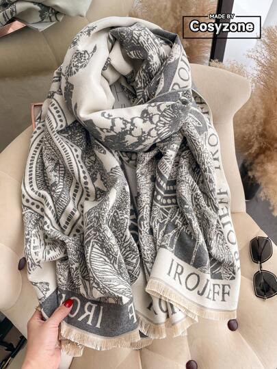 IROJEFF 1 件女士仿羊绒蝴蝶花卉印花围巾披肩，秋冬配饰女士