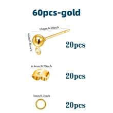 Kit de 60/120 piezas de pendientes de botón con perlas, que incluye postes de pendientes de bola, cierres de mariposa y anillos abiertos para hacer joyas DIY