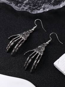 1 对哥特式骷髅耳环，适合万圣节派对佩戴 - 槍黑色 - 查看 7