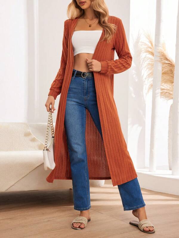 Women's Elegant Pocket Long Cardigan Sweater, Hot For Spring & Autumn