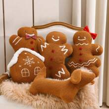 1 件毛绒可爱温暖棕色圣诞屋装饰抱枕