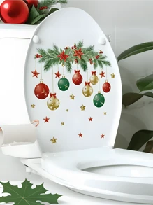 1pc Bathroom Sticker Cheer Toilet Lid Decal - Colorful Leaf & Star Design, Self-Adhesive For Festive Home Decor, Decoration, Bathroom, Stickers, Wall Decal, Vinyl Decal For Home Decorations, Spring Decoration Items Refresh Your Home, Rama Decoration Stickers Christmas  Christmas Decor  Christmas Decorations Christmas Decoration Room Decor Kitchen Decor - Multicolor - View 2