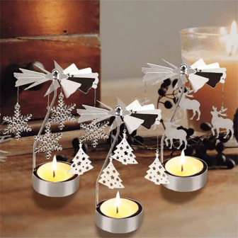 1 件圣诞烛台，金属旋转烛台用于中心装饰，烛光晚餐照片道具，结婚周年生日派对氛围装饰，餐桌客厅家居装饰，万圣节圣诞新年装饰