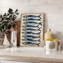 1pc Unframed Retro Sardine Food Kitchen Poster Vintage Still Life Fish Coastal Art Painting Canvas Print Modern Dining Room Restaurant Wall Picture For Dorm Apartment Living Room Home Decoration