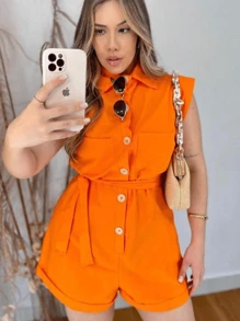 Women's Clothing/ Rompers/ Headband/ Linen - Orange - View 2