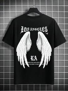 100% Cotton T-Shirt Printed L.A Wings Streetwear Basic Shirt Blouse New - màu đen - Xem 4