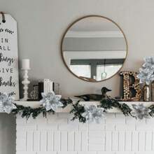 圣诞一品红人造花装饰 5.5 英寸圣诞树花环花环装饰闪光花饰圣诞新年婚礼派对装饰品