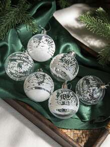 6个6厘米/8厘米透明彩绘圣诞球装饰品，圣诞装饰挂球，适用于圣诞派对、家居、商场、酒店、咖啡馆、户外、节日、礼品套装、圣诞节、万圣节生日家居装饰、圣诞装饰、房间装饰、冬季圣诞装饰、家居圣诞礼物、圣诞装饰 - 彩色 - 查看 1